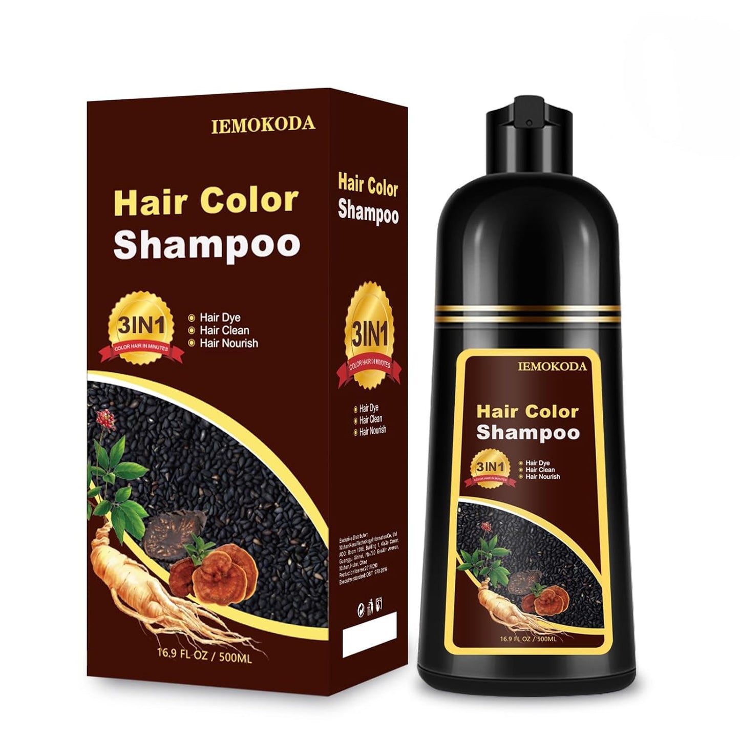 Instant Black Hair Shampoo - 3 in 1 Natural Dye with Herbs for Men & Women | Ammonia-Free, 400ml