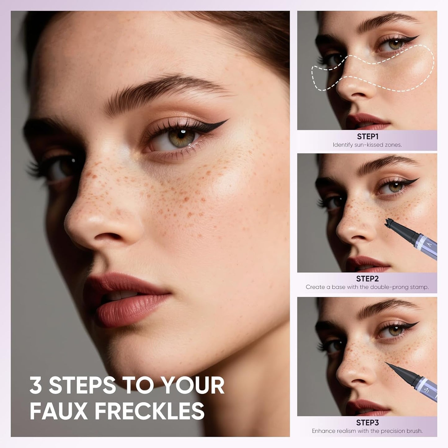 Dual Ended Freckle Pen - 2 in 1 Microblading & Eyebrow Makeup | Waterproof Natural Faux Freckles (02 Brown)