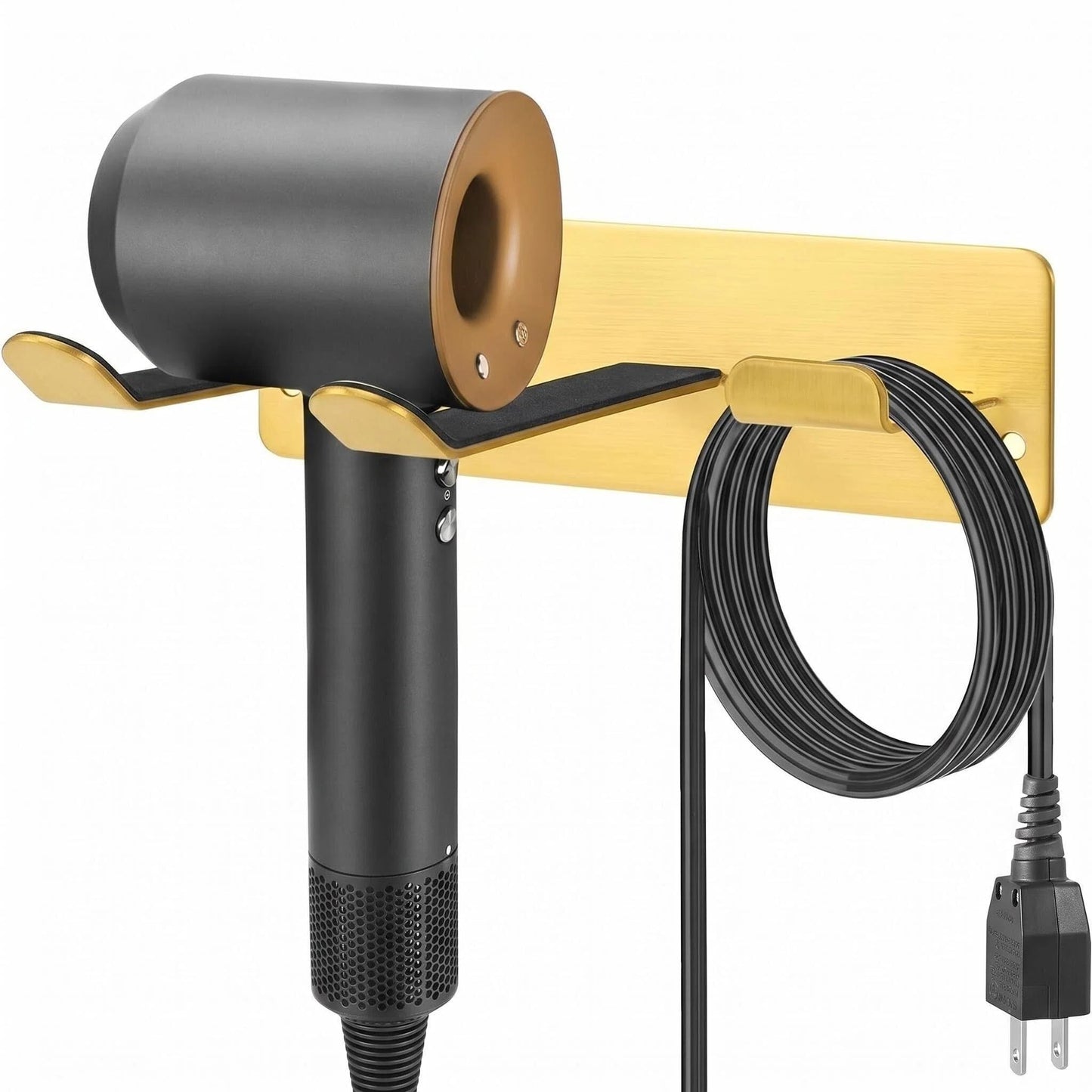 YOUGRIDDA Hair Dryer Holder Wall Mount, Universal No-Drill Stainless Steel Organizer with 3M Adhesive & Screws, Space Saving Blow Dryer Hanger for Bathroom Bedroom Salon RV (Gold)