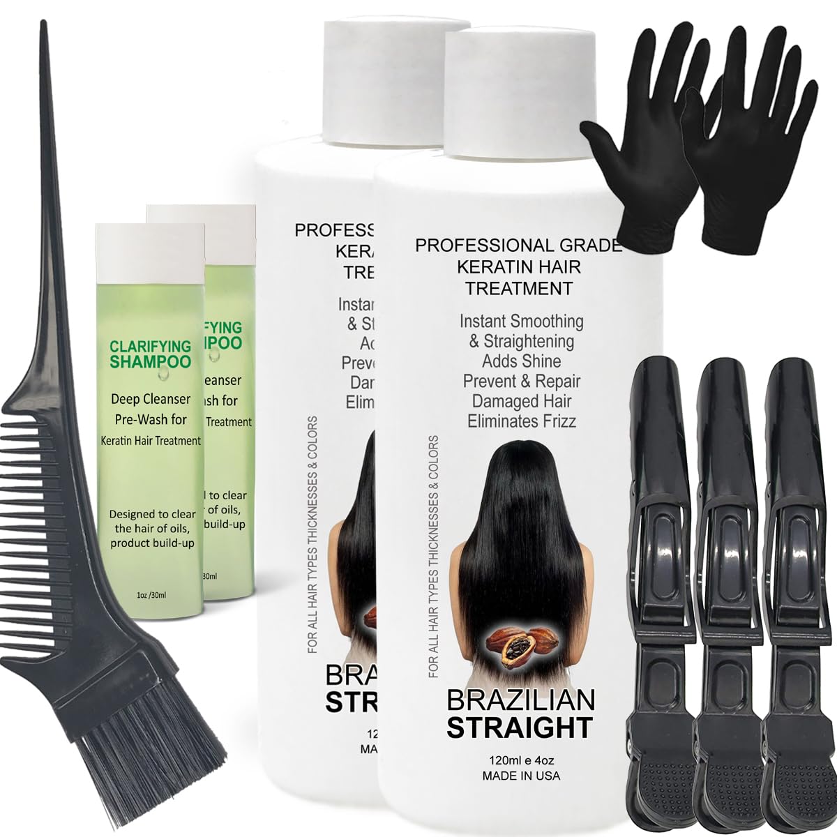 Brazilian Straight Keratin Hair Treatment - Formaldehyde-Free, Smooth & Shiny Results | 2PC Set