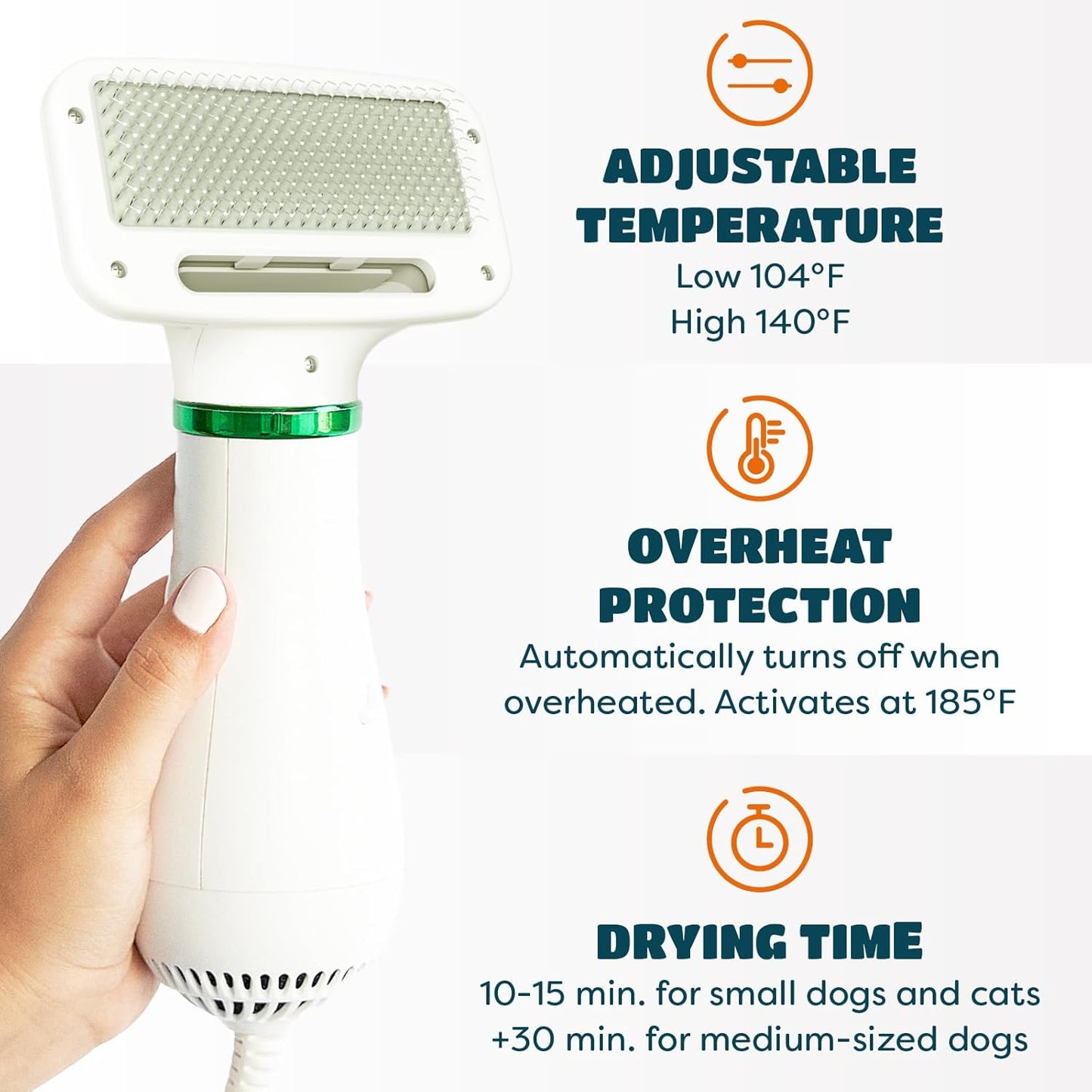 2-in-1 Dog Dryer & Slicker Brush | Pet Hair Dryer for Small Dogs & Cats, 300 Watts, Adjustable Temperature, Overheat Protection