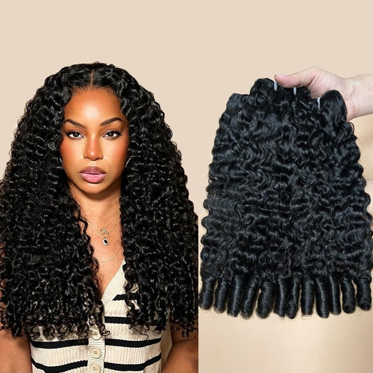 Burmese Curly Bundles Human Hair 3Pcs Water Wave Human Hair Bundles with Spiral End 18 20 22 Inch 12A Unprocessed Virgin Hair Quick Weave for Women Natural Black