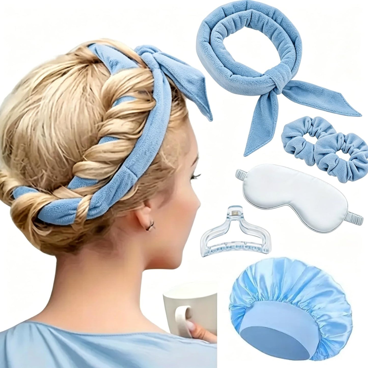 No Heatless Overnight Curle Headband, 70-inch long hair rollers soft silk ribbon, curling iron 6-piece curling wand set, comfortable soft iron, can be used while sleeping sleepy tie