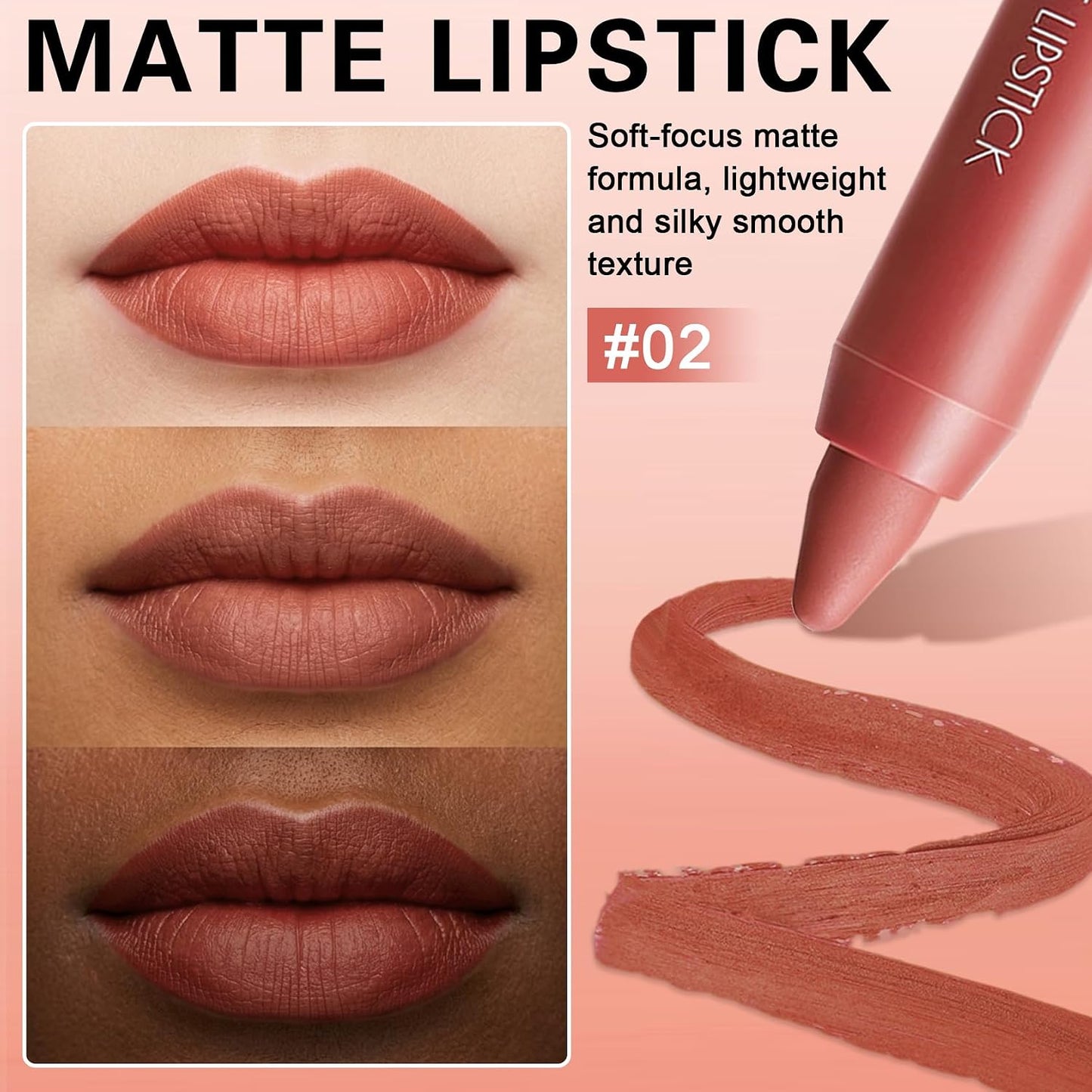 Matte Lip Crayon - 2-in-1 Nude Lipstick & Lip Liner with Brush | Long-Lasting, Waterproof, Vegan