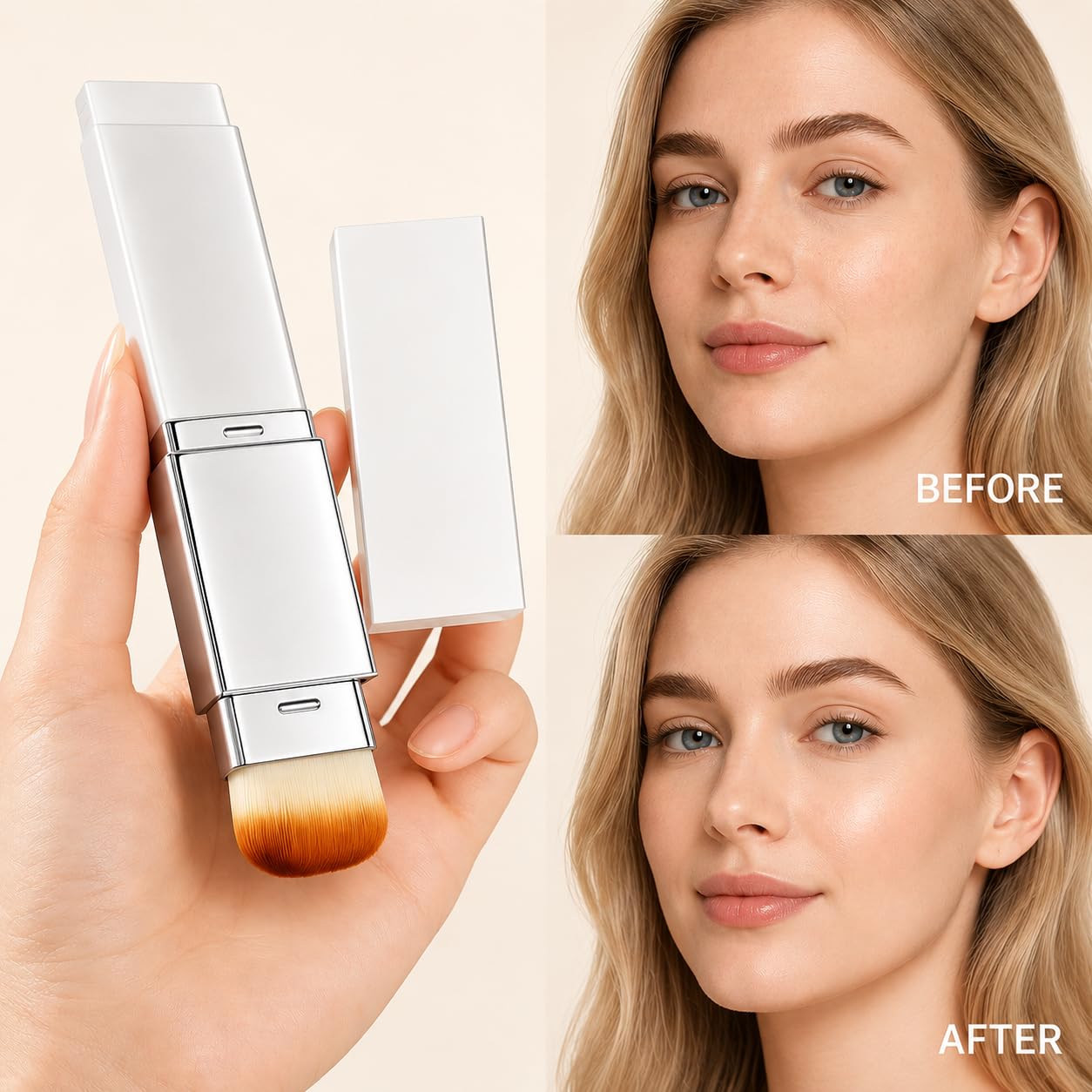 Color Changing Foundation Stick with Volufiline & Collagen – Blanc Cover Cream Stick – Korean Concealer Foundation Sticks for Dewy Skin– Makeup Foundations Sticks with Detachable Brush (White)