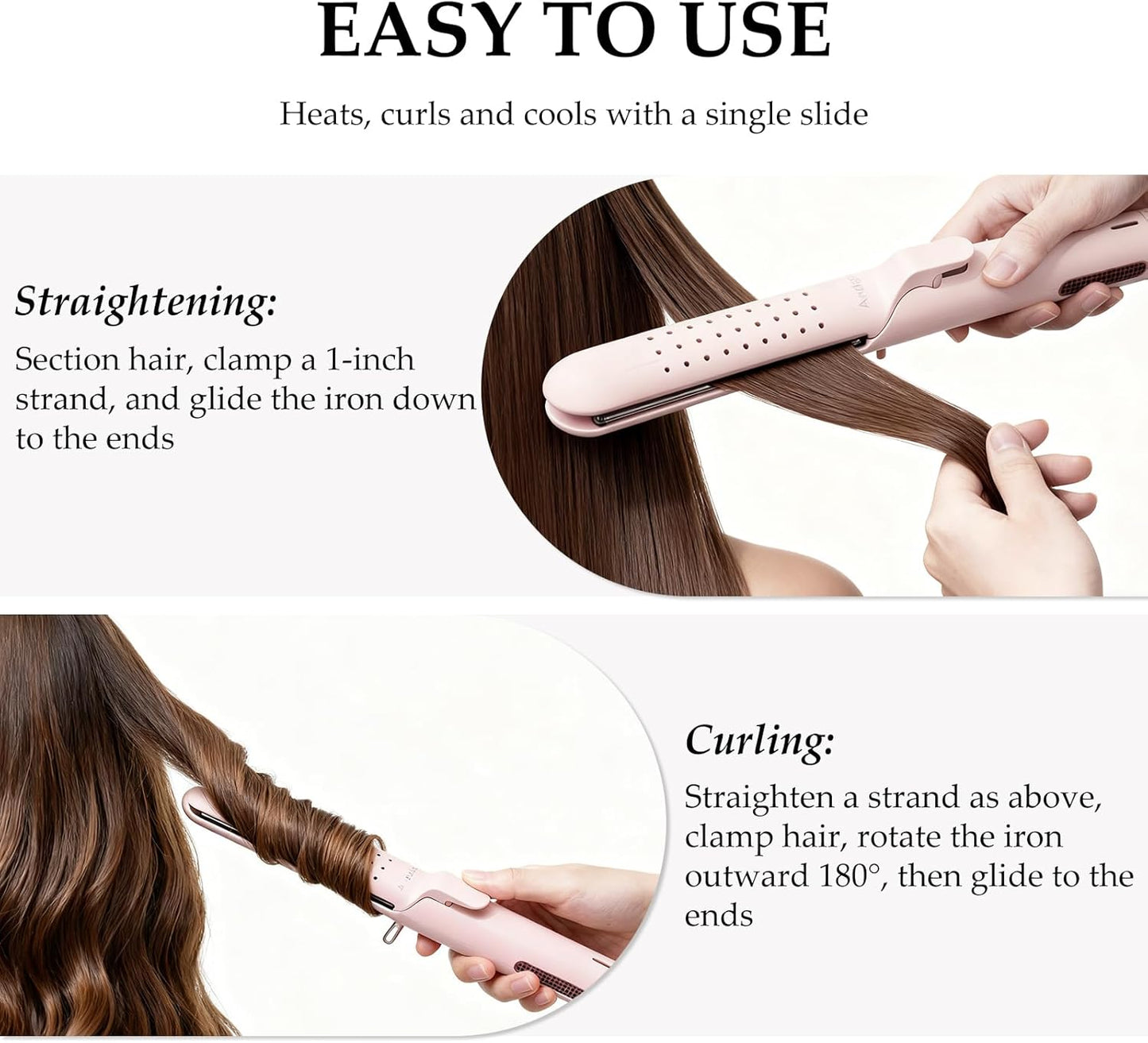 2 in 1 Hair Straightener and Curler - Airflow Technology for Damage-Free Styling | Quick Hold for Straight, Curly, Wavy Hair