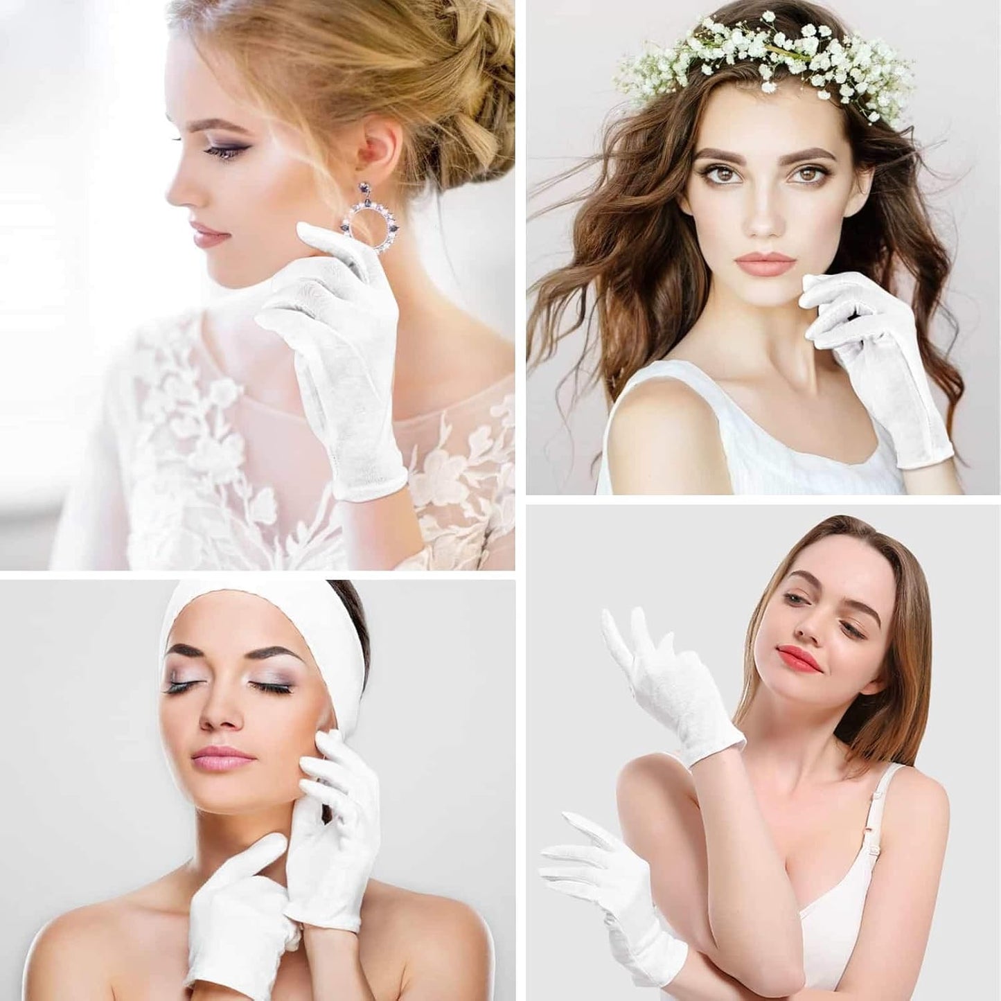 Cotton Gloves for Dry Hands - Moisturizing Eczema Relief | Medium Size, White
