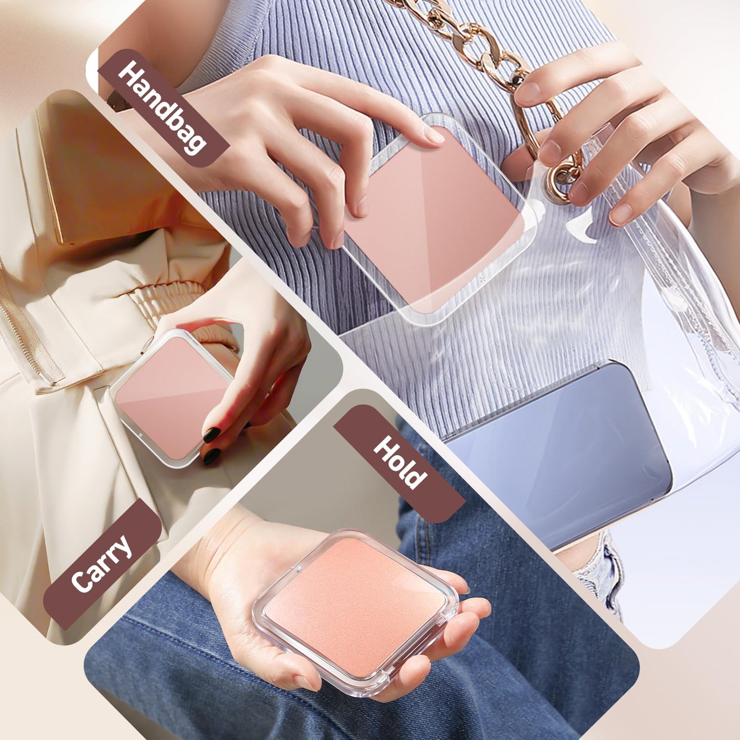 MOMOKUBA 30X Magnifying Mirror, Compact Travel Mirror for Purse & Pocket, Double-Sided Makeup Mirror with Tweezers, Portable Mirror for Eyebrow Plucking, Daily Beauty and Travel Essentials, Rose