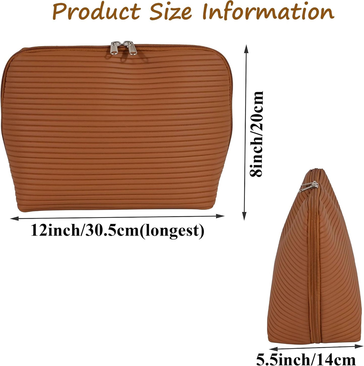 Travel Makeup Bag - Waterproof Stand-Up Cosmetic Organizer with Brush Holders | Large Brown Design for Skincare & Toiletries