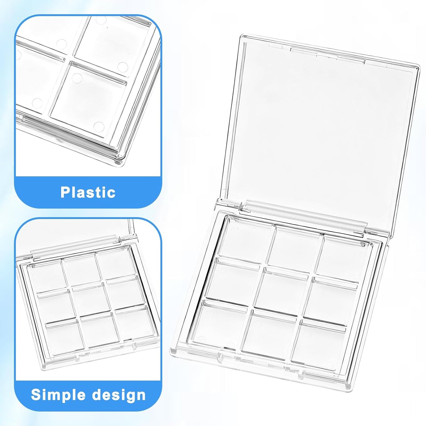Empty Makeup Palette - 2-Pack Clear Lipstick & Blush Case | Portable 9-Grid Eyeshadow Storage Boxes