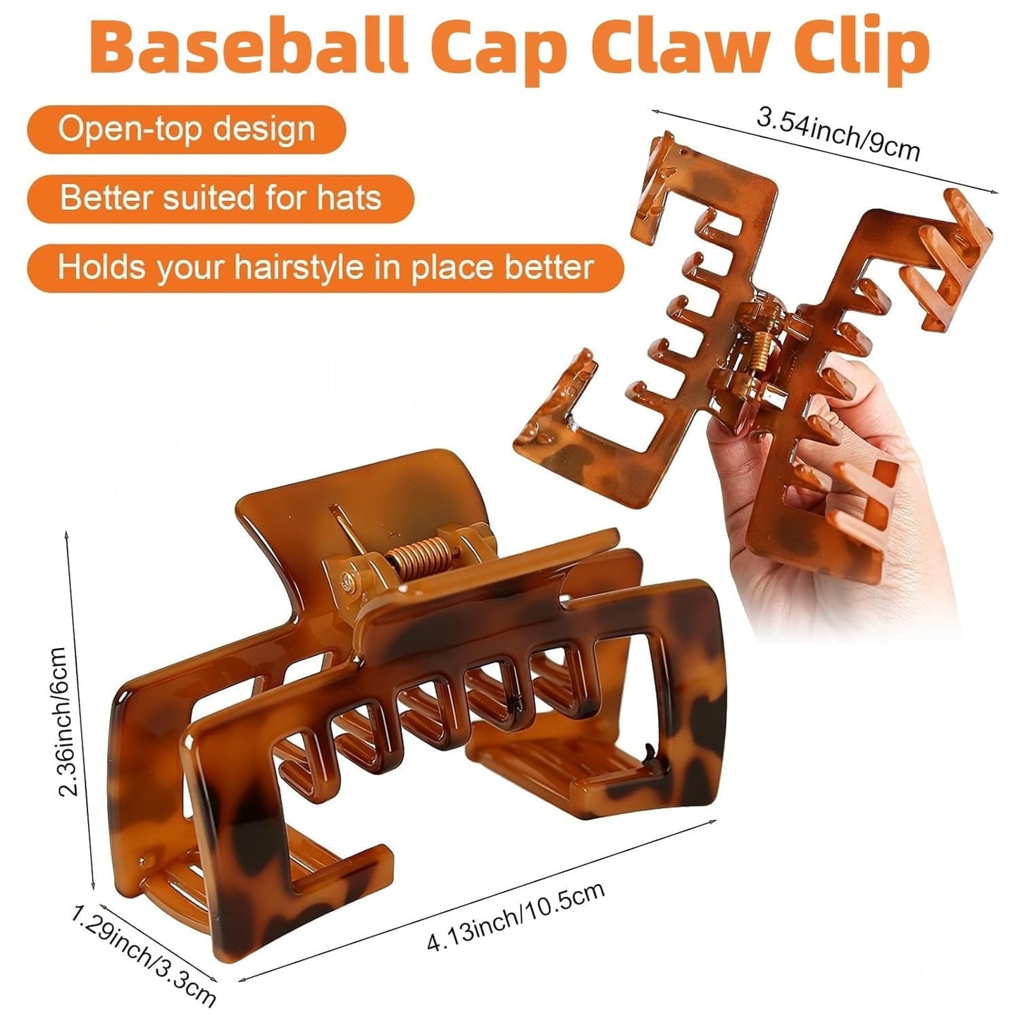 Claw Clips for Baseball Caps - Non-Slip Square Design Hair Accessories for Women | 4-Pack