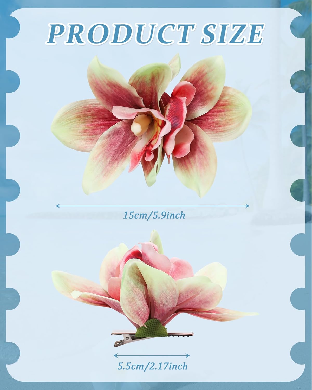 Hawaiian Flower Hair Clips - 3 PCS Artificial Orchid Barrettes for Weddings & Beach Parties | Pink, Rose, Green