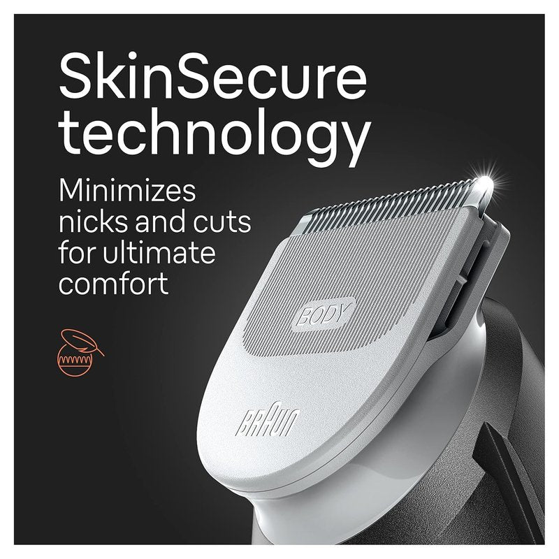 Braun Body Groomer Series 5 5360, Body Groomer for Men, for Chest, Armpits, Groin, SkinSecure Technology for Gentle Use and Clean Shave Attachment, Waterproof, Cordless with 100-min Run Time