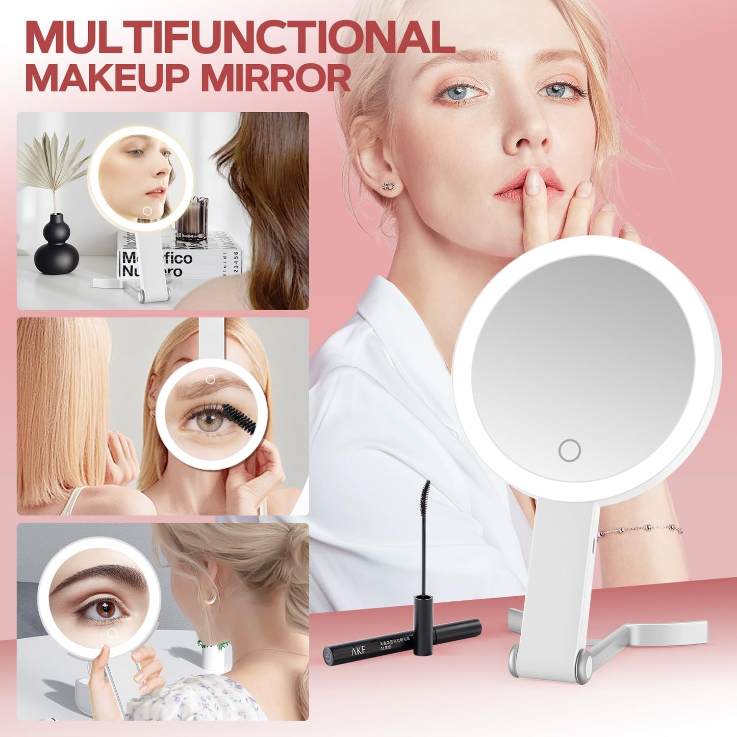 Lighted Makeup Mirror - 30X Magnifying with Adjustable Brightness | Portable Handheld Vanity Mirror for Women