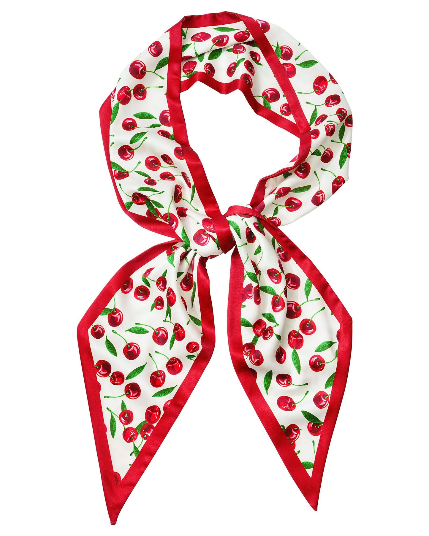 Mesovor Cherry Head Scarf Hair Neck Scarves for Women, Silky Scarf for Purse Bag Handbags | Satin Skinny Scarf Headbands for Country Concert Western Outfits (Cherry (White))