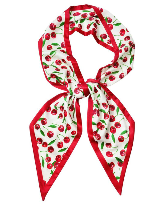 Mesovor Cherry Head Scarf Hair Neck Scarves for Women, Silky Scarf for Purse Bag Handbags | Satin Skinny Scarf Headbands for Country Concert Western Outfits (Cherry (White))