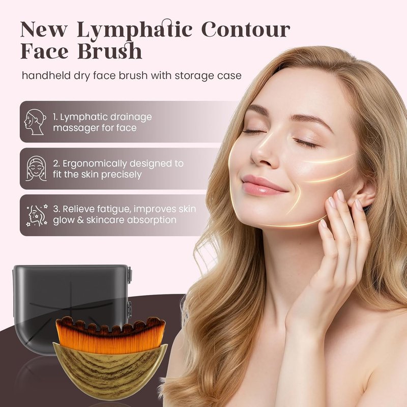 Lymphatic Contour Face Brush & Gua Sha Set - 2-in-1 Manual Facial Tools for Anti-Puffiness & Skin Glow