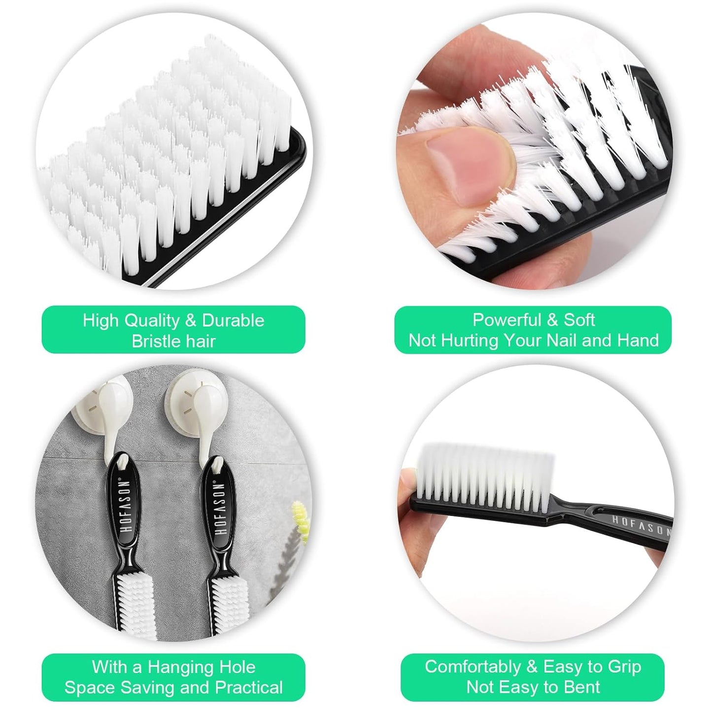 Nail Brush Set - 6 Pack Cleaning Brushes for Fingernails & Toenails | Ergonomic Grip for Manicure & Pedicure (Black)