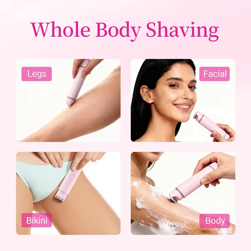 2-in-1 Bikini Trimmer for Women - Painless Electric Razors,Cordless Body Shaver for Trip,Replaceable Lady Facial Razor, IPX7 Waterproof&Easy Cleaning,USB Charge Dock Pink