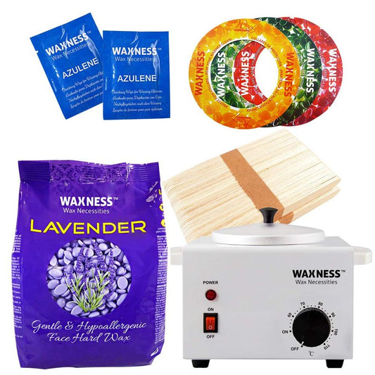 Waxness Lavender Stripless Wax Kit with Heater, 0.8 lb (400g) Hard Wax Beads – Professional Waxing Kit for Face, Bikini & Body – Made in Italy