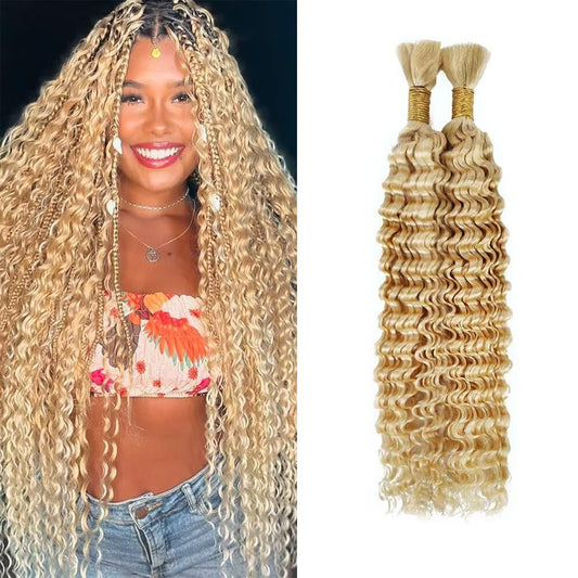613 Boho Human Hair Blonde Braiding Hair Deep Wave Human Bulk 20 20 Inch 27/613 Deep Wave 2 Bundles No Weft Per Pack 100g
