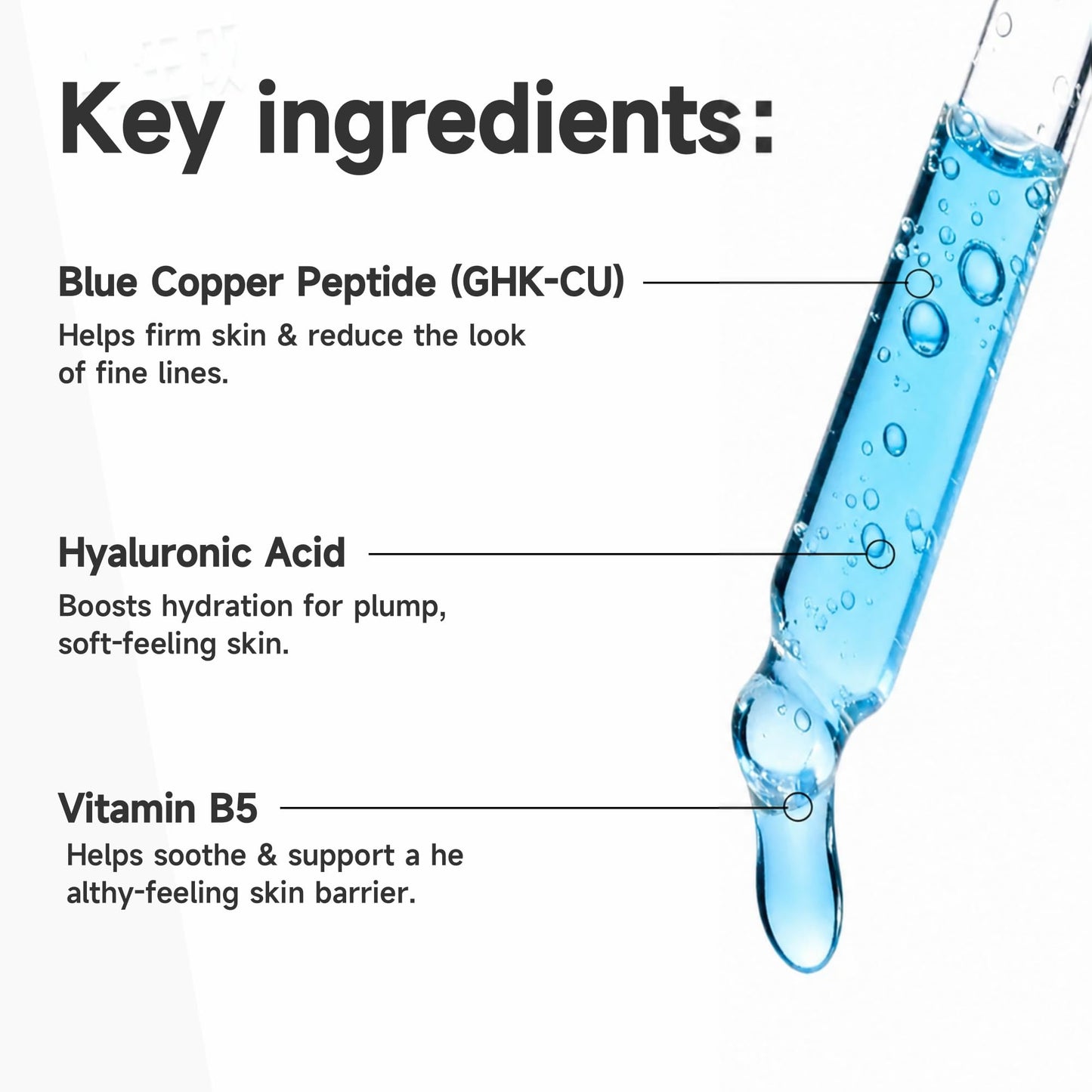 Vectium Blue Copper Peptide Serum 4% GHK-CU & Hyaluronic Acid + B5 - Helps reduce the appearance of fine lines ，Firms, Smooths & Hydrates Skin - All Skin Types, Especially Mature & Dry Skin - 30ml
