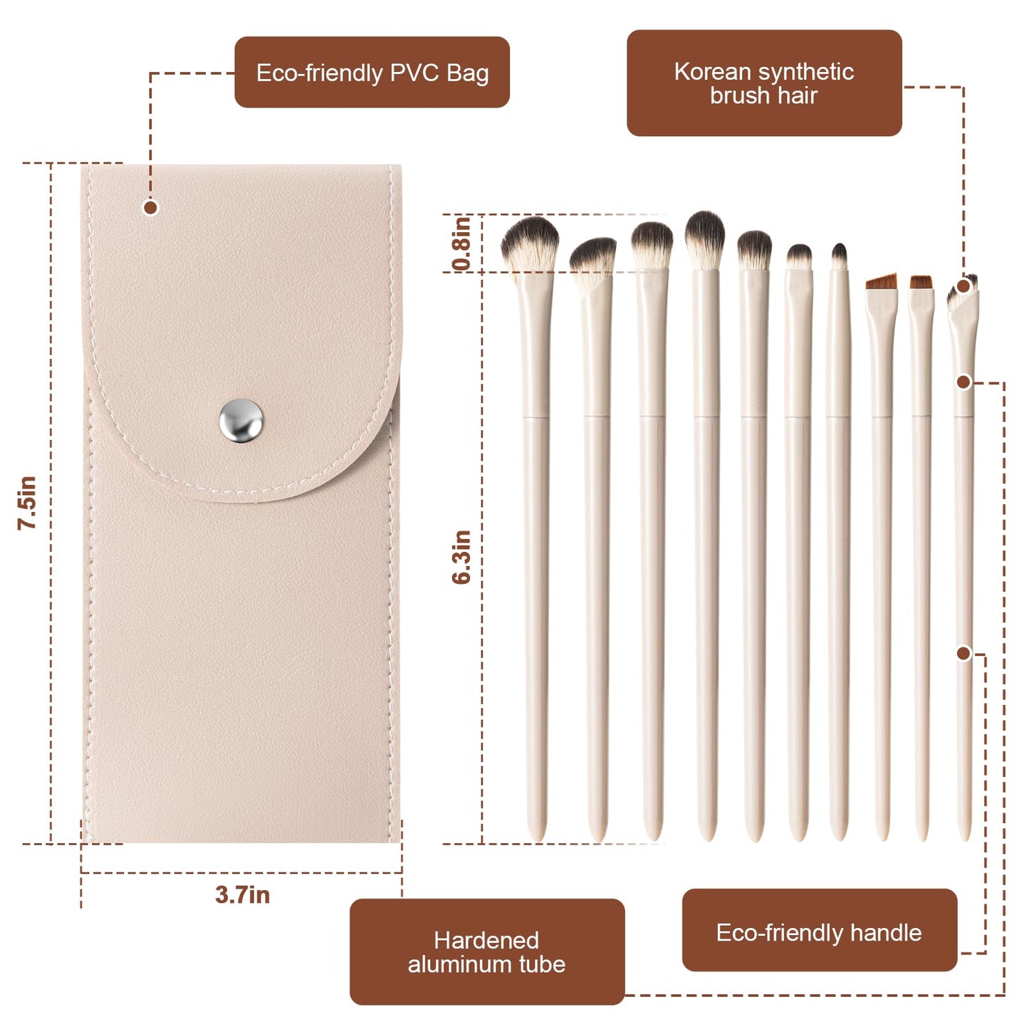 10Pcs Eye Makeup Brush Set, Professional Eyeshadow Brushes with Travel Case, Upgraded & Basic Brush Shapes, Soft Vegan Bristles, Eco-friendly handle for Blending, Shading, Eyebrow Eyeliner