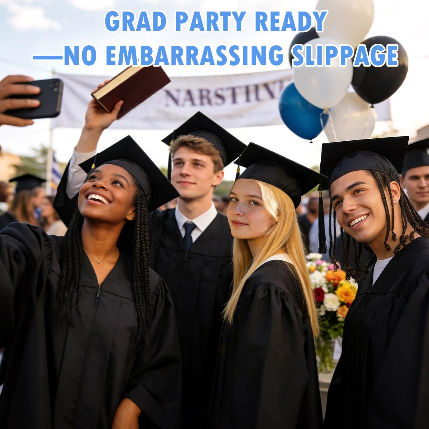 PUNCHMAN 2 Pack Graduation Cap Headband - Lightweight All-Day Comfort Grad Cap Headband Insert - Secure Grad Hat Holder for Curly/Thick Hair - Anti-Slip Removable Graduation Hair Accessories,Black
