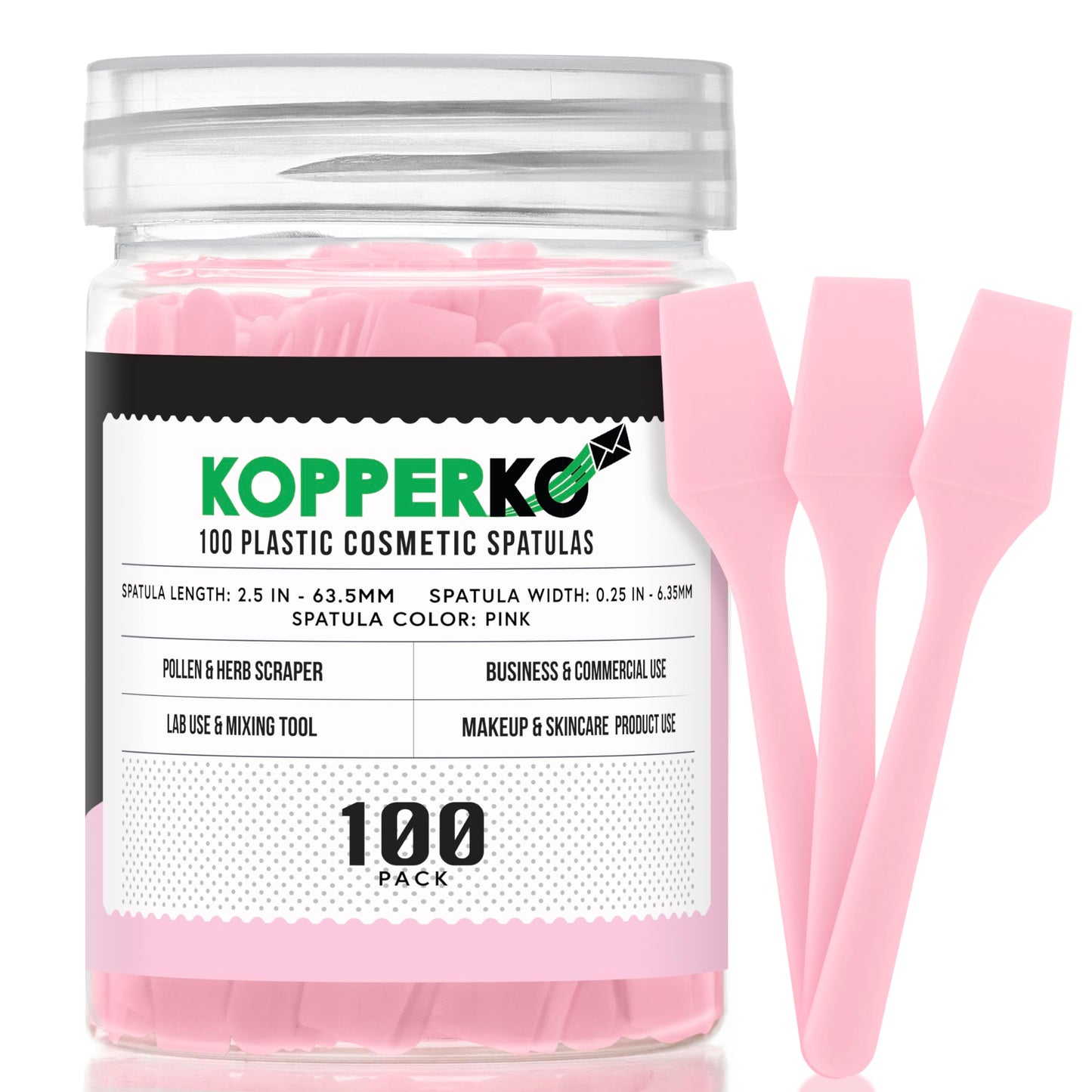 Kopperko Cosmetic Spatulas (2.5”, 100 Pack) - Small Plastic Spatula for Cosmetics, Creams & Crafts | Essential Esthetician Supplies | Makeup Spatula or Multipurpose Mini Applicator for Skincare | Pink