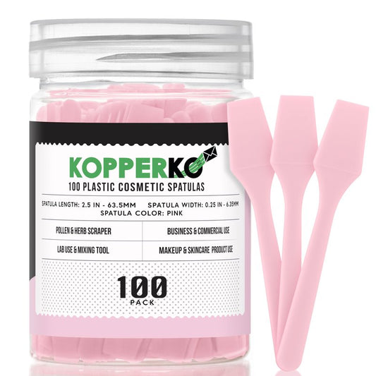 Kopperko Cosmetic Spatulas (2.5”, 100 Pack) - Small Plastic Spatula for Cosmetics, Creams & Crafts | Essential Esthetician Supplies | Makeup Spatula or Multipurpose Mini Applicator for Skincare | Pink