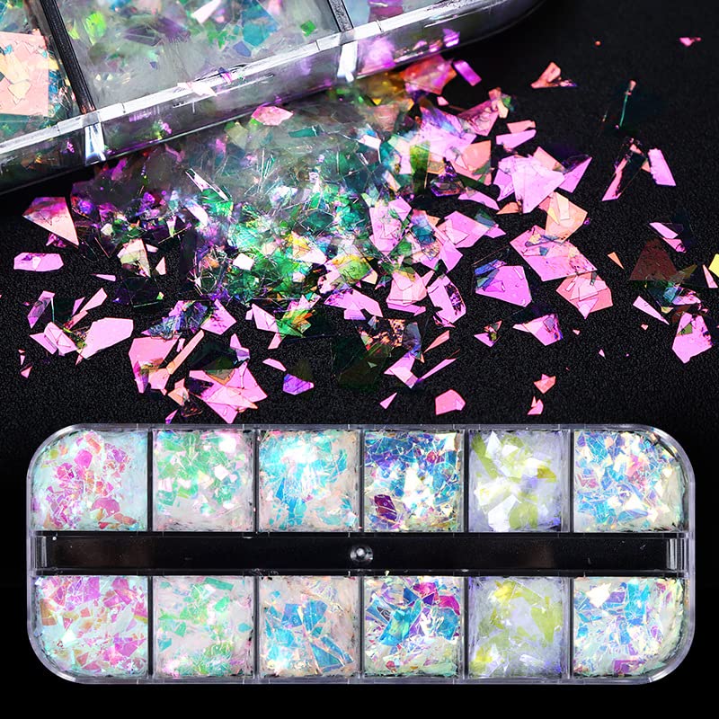 Holographic Mermaid Nail Art Glitter Flakes - 12 Grids by JMEOWIO