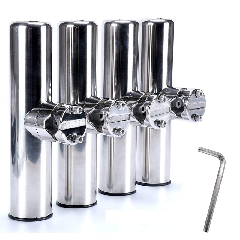Amarine Made Boat 4pcs Fishing Rod Holder, Stainless Rail Mount Clamp on Rod Holder, Adjustable Fishing Pole Holder for Rails 7/8" to 1"