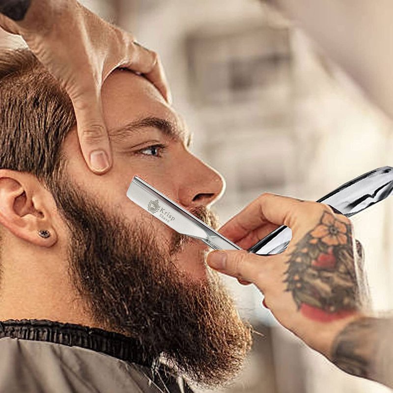 Professional Straight Razors For Men - Barber Razor Straight Edge Razor Shaving Kit For Close Shave - Beard Cut Throat Safety Razor Navajas Para Barbero Shavette With 10 Shaving Blades By Krisp Beauty