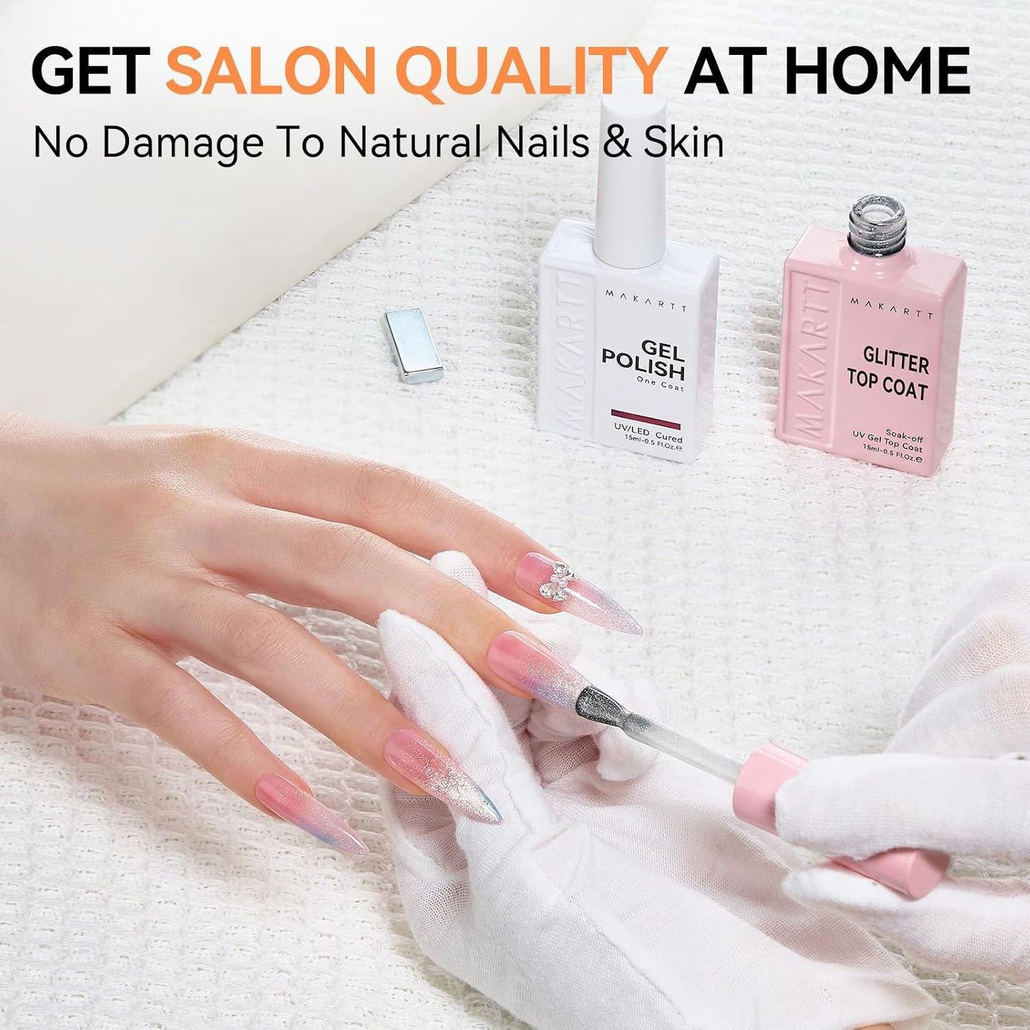 Cat Eye Glitter Gel Top Coat - 2 in 1 No Wipe Clear Finish | 15ml Soak Off UV LED Nail Polish for DIY Home Manicure