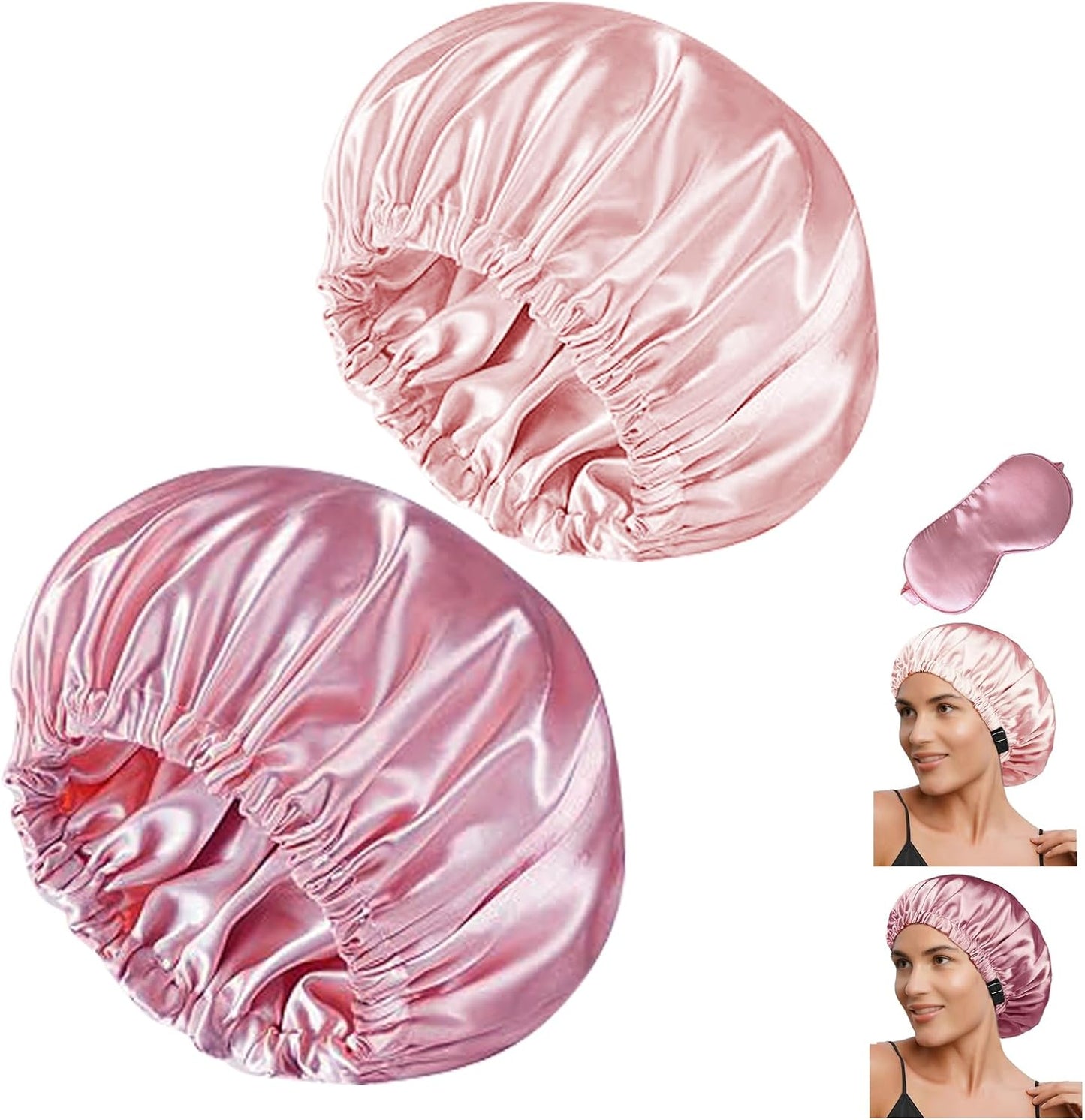Satin Bonnet Hair Caps for Sleeping - 3 Pcs Silky Night Bonnets for Curly Hair | Women's Sleepwear