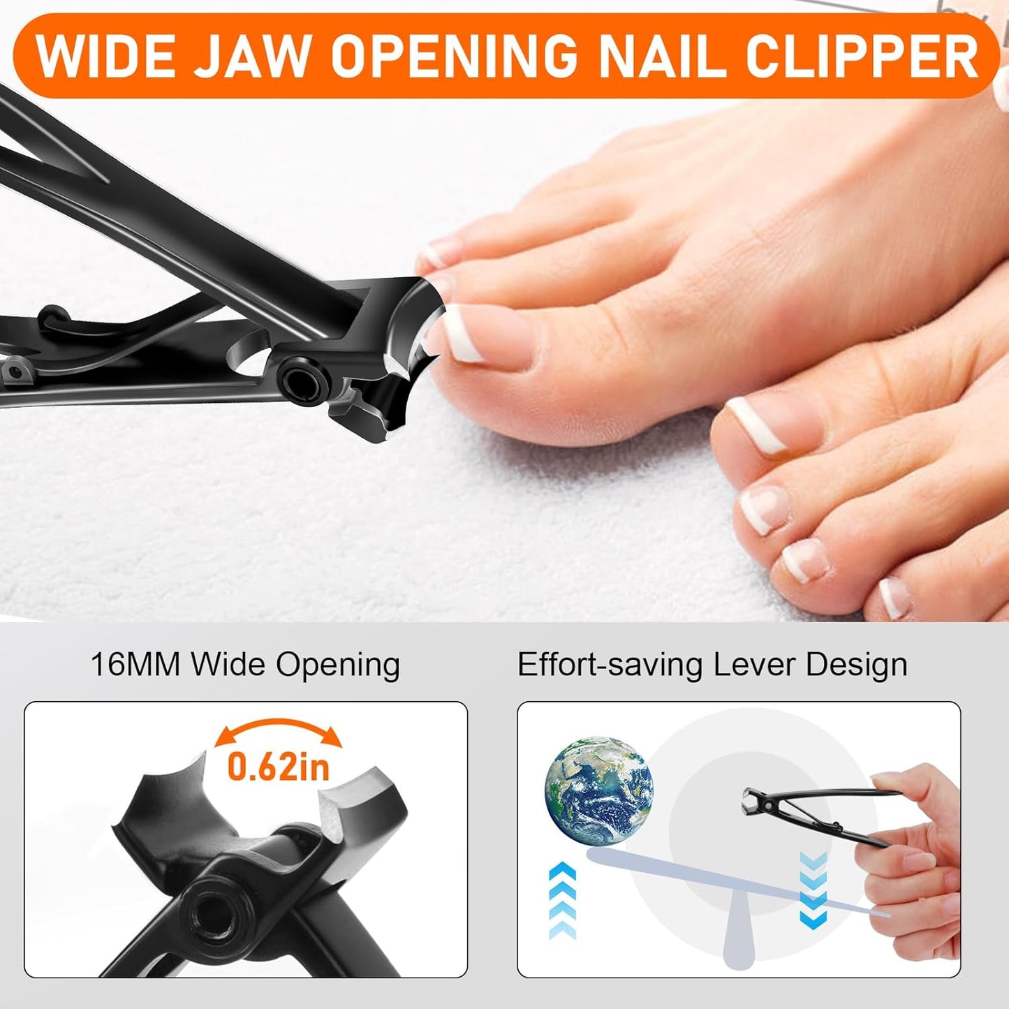 Toe Nail Clippers for Thick Nails - German Stainless Steel Heavy Duty Ingrown Nail Cutter | Long Handle, Black