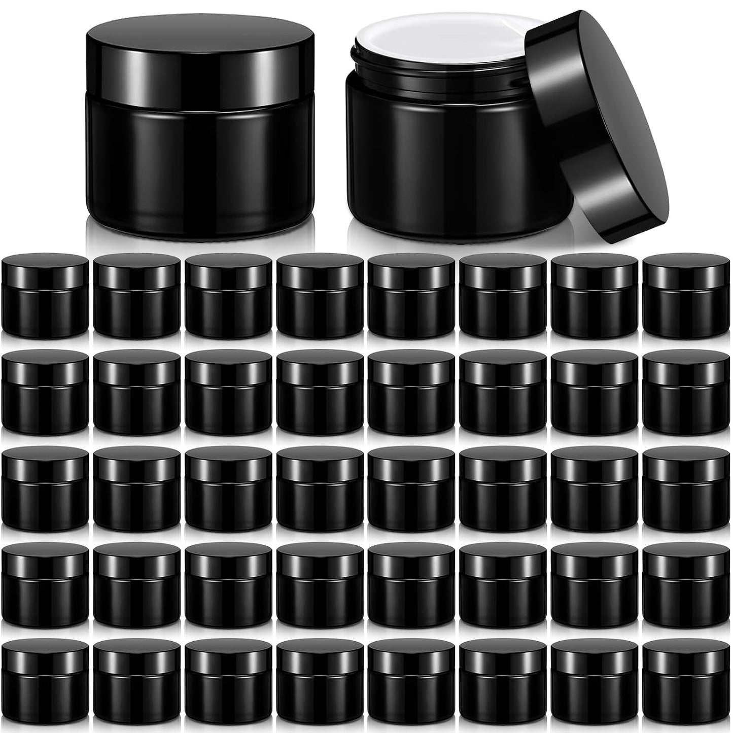 32 Pcs 2 oz Glass Jars - Leakproof Travel Size Cosmetic Containers for Makeup, Creams & DIY (Pea Green)