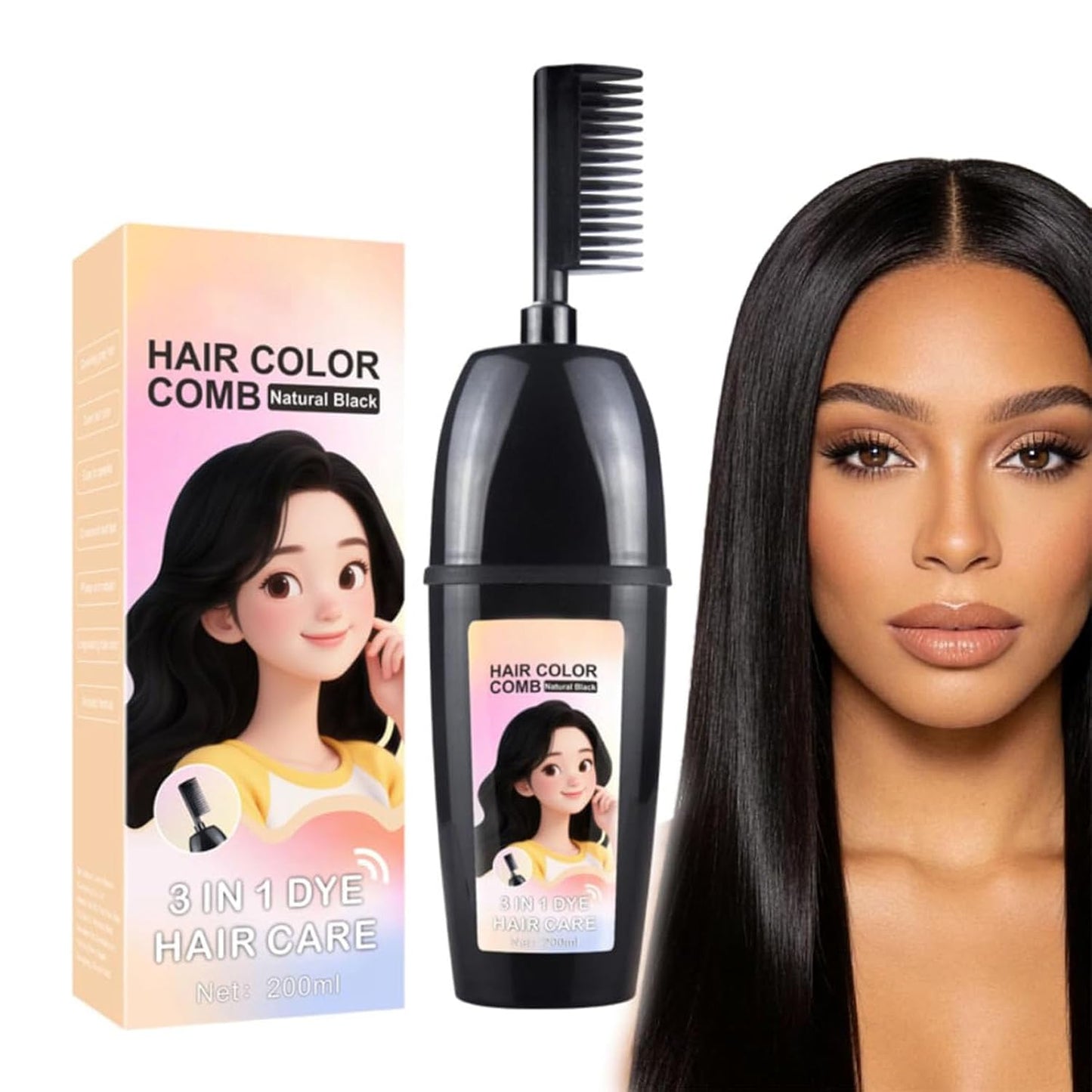 Herbal Hair Coloring Comb - Easy At-Home Hair Color | Retro Red 200ml - Ammonia-Free, Nourishing Argan Oil & Ginseng