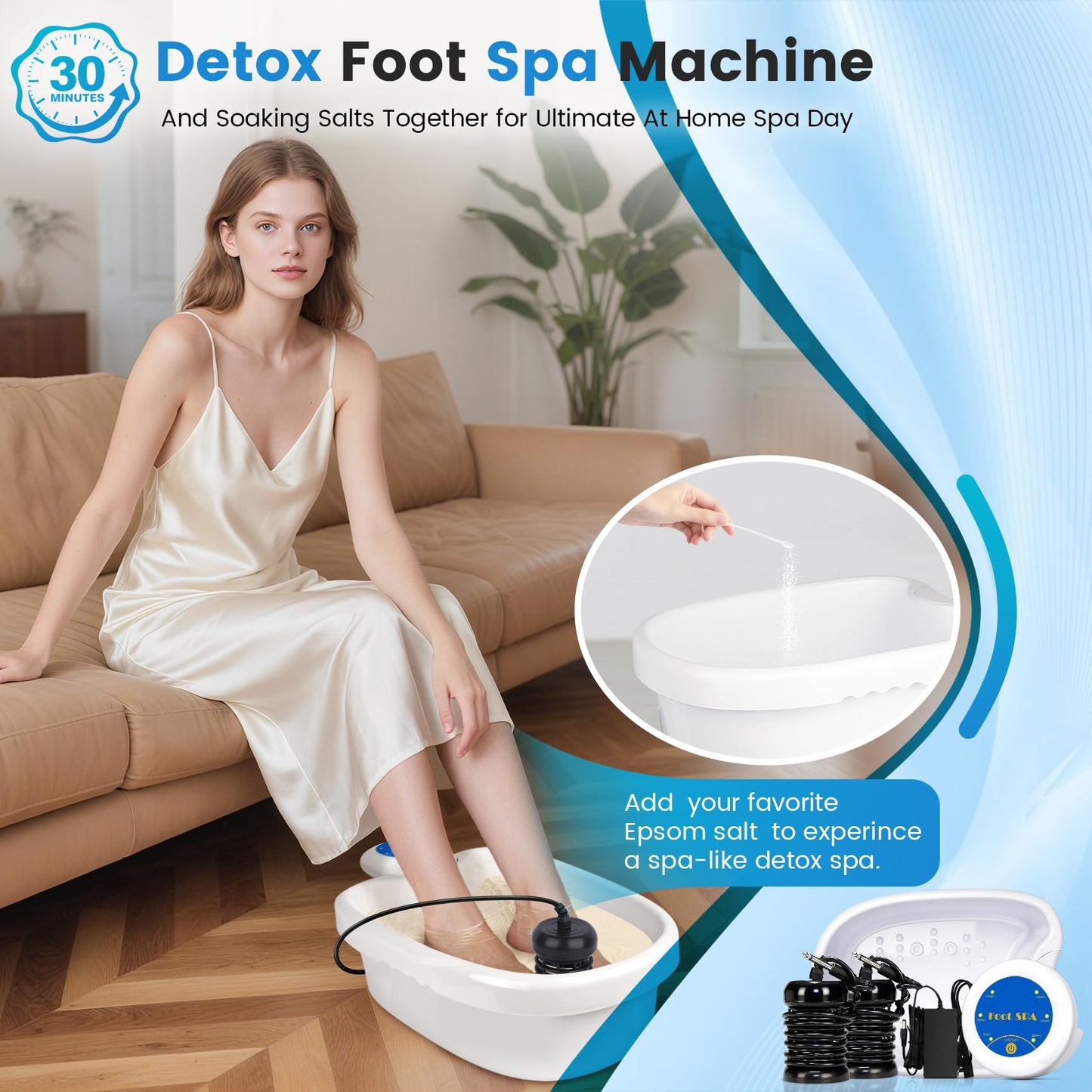 LeCuag Ionic Foot Bath Detox Machine, Foot Spa Bath for Home Use, Ion Cleanse Machine to Remove Toxins with Massage Slippers, 2 Super Arrays