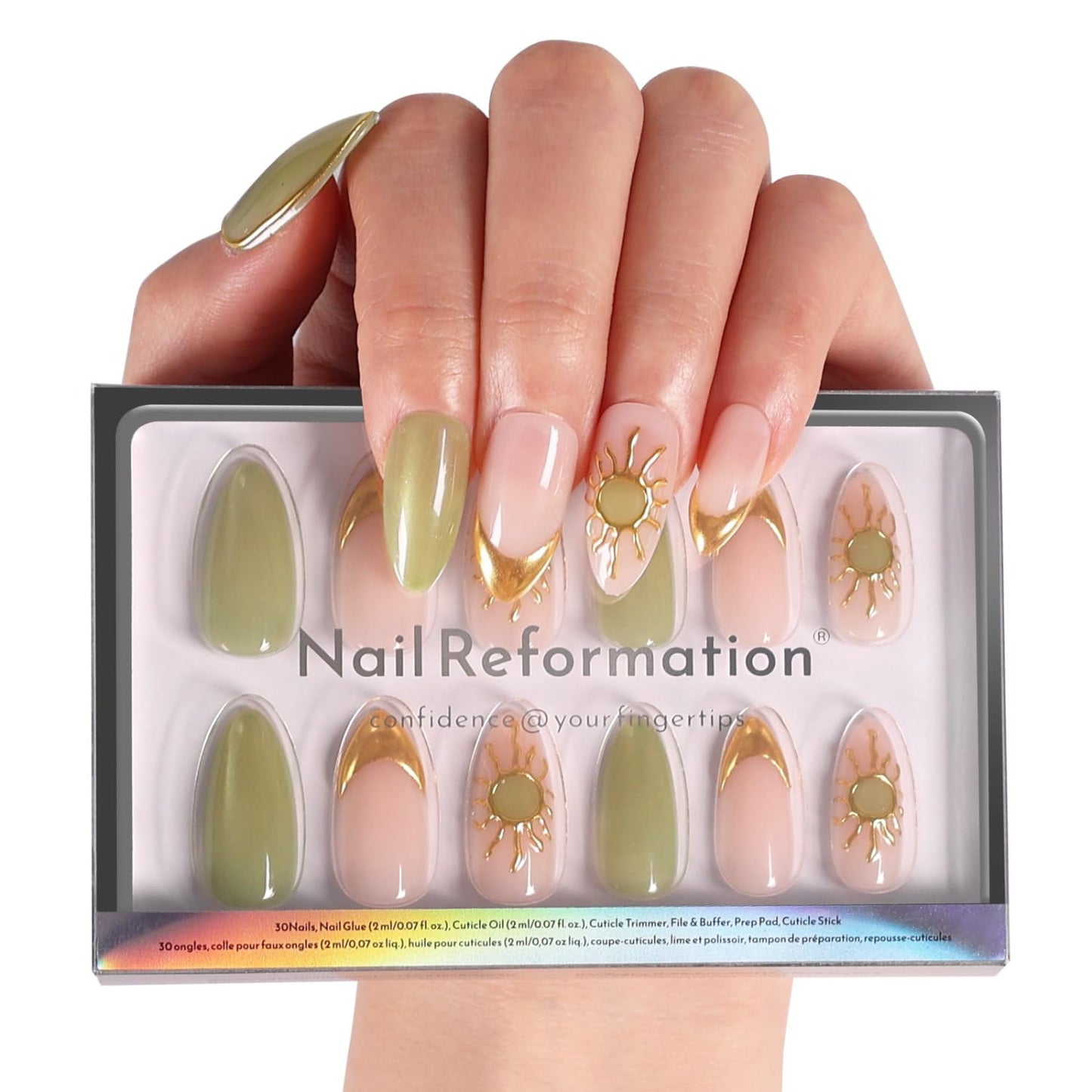 Press On Nails - Tropic Tide Sunset Orange to Deep Purple | Medium Almond Shape with 3D Floral Accents - Reusable 30-Piece Set in 15 Sizes