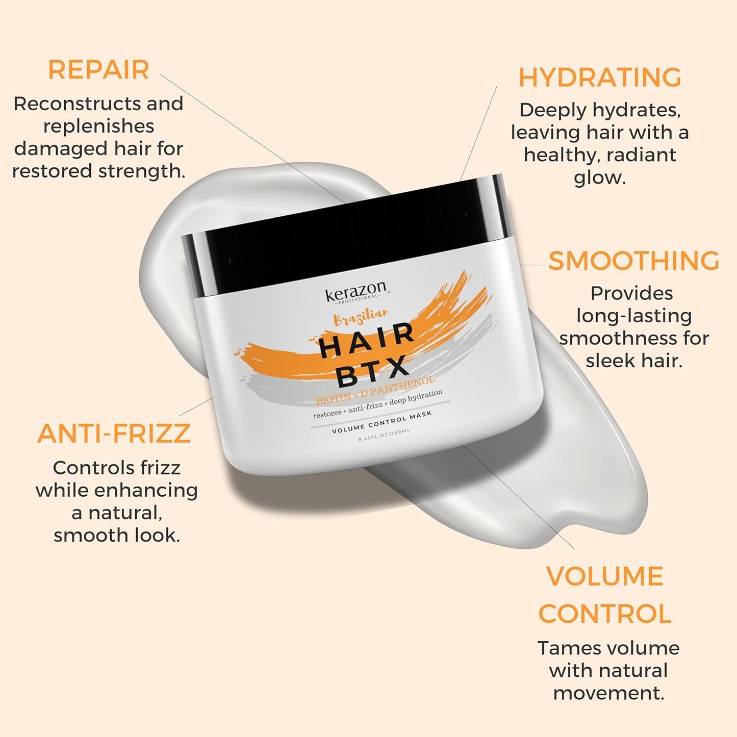 KERAZON Brazilian Hair BTX Treatment Mask - Deep Conditioning & Hydration | 8oz (236ml) for Damaged Hair