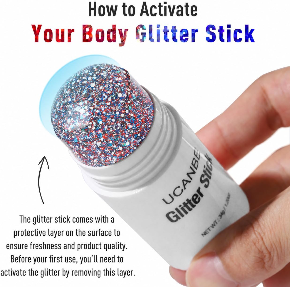 Body Glitter Stick - Red White Blue Face & Hair Makeup for Festivals | 1.2 oz Chunky Glitter
