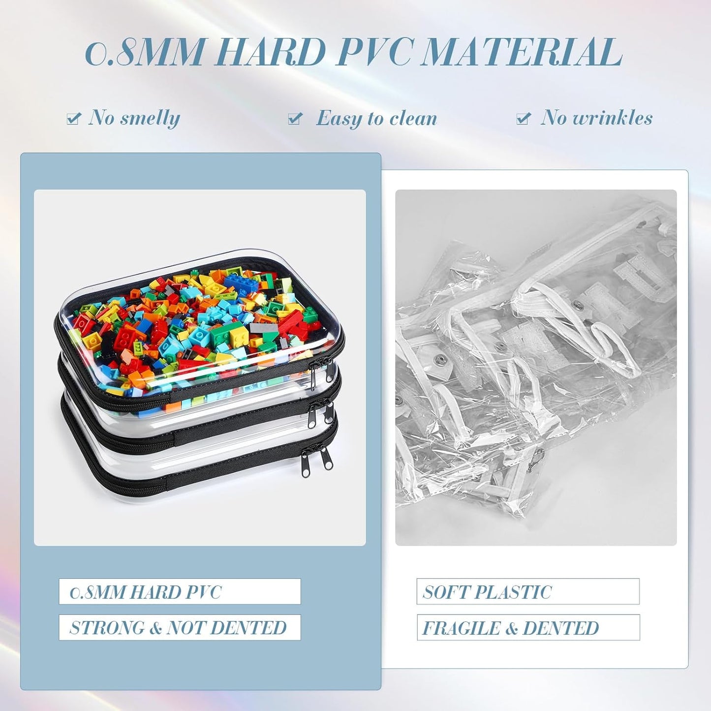 Clear Hard Zipper Case - 3 Pcs Portable Makeup Bag Organizer for Travel | Black, Medium Size