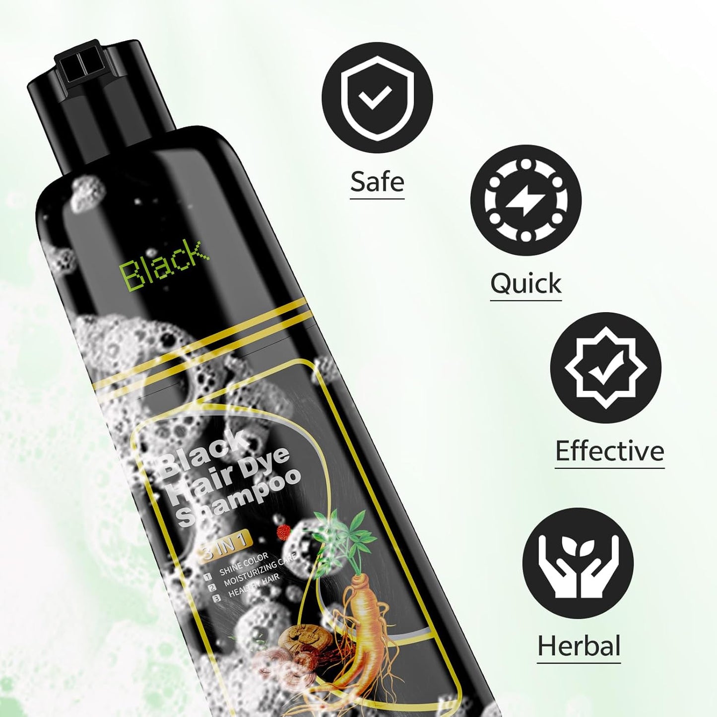 Black Hair Dye Shampoo - 3 in 1 Formula for Men & Women | 150ML Color Treatment