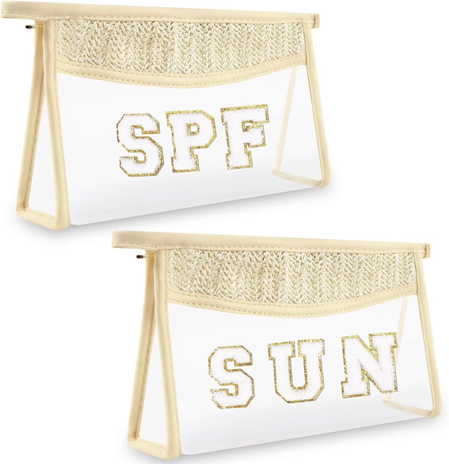 Clear Makeup Letter Patch Bag - Boho Transparent Toiletry Pouch | Small Waterproof Cosmetic Organizer for Women