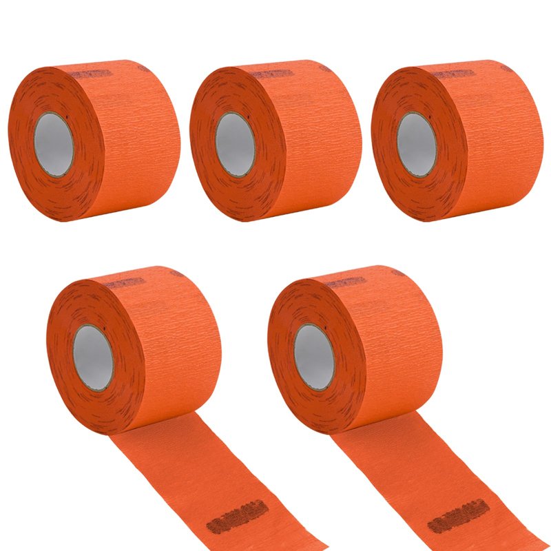 Adorila Barber Neck Strips - 5 Rolls (500 Strips, Orange), Disposable Self-Adhesive Neck Paper Bands for Hair Cutting, Salon & Stylist Supplies