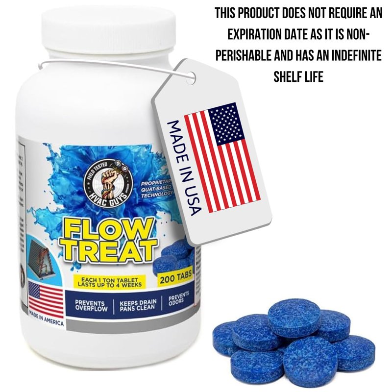 HVAC GUYS – Flow Treat Tabs - 200 Tablets | AC Drain Line Cleaner | Prevents Odors, Keeps HVAC Drain Pan Clean, Prevents Overflow | One Tablet Lasts up to 4 Weeks