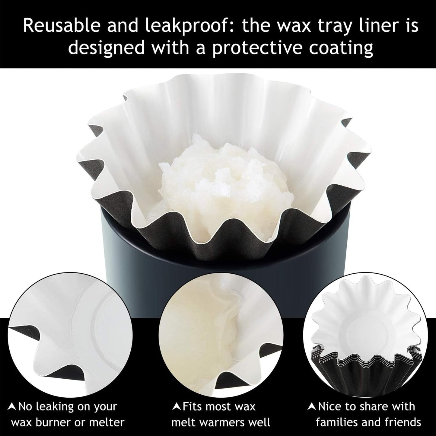 Boao Wax Melt Liners Reusable Leakproof for Any Wax Cubes Waxes Warmer Containers Cups for Scented Candle Plug in Warmers Electric Waxes Melters Burner(Black,100 Pieces)