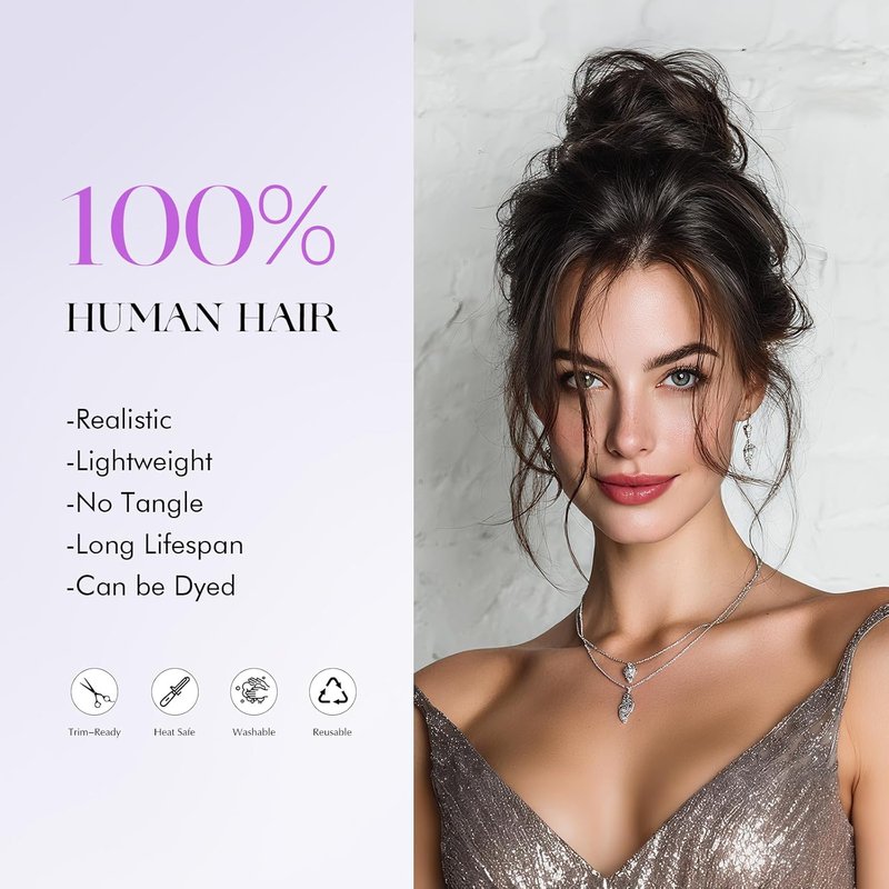 Human Hair Bun - 100% Real Human Hair Messy Bun Piece | Fluffy Donut Updo for Women - Dark Brown, 16g