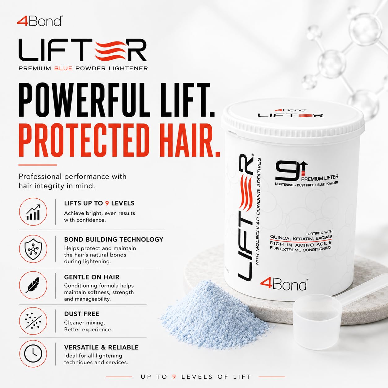 Premium Hair Bleach Powder - Blue Based Lightener for Up to 9 Levels of Lift | Infused with Amino Acids & Proteins | 16 Fl Oz